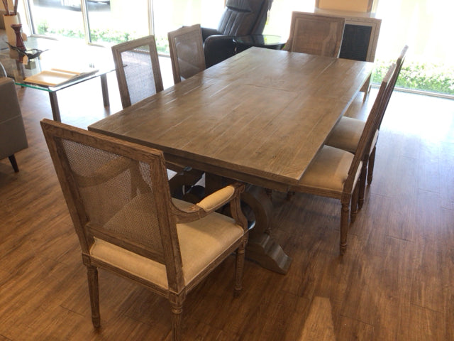 AS-IS RH Grey Wood Extension Dining Table W/6 Chairs