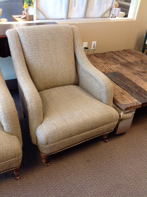 Mitchell Gold Tan Fabric w/Studs/Casters Accent Chair