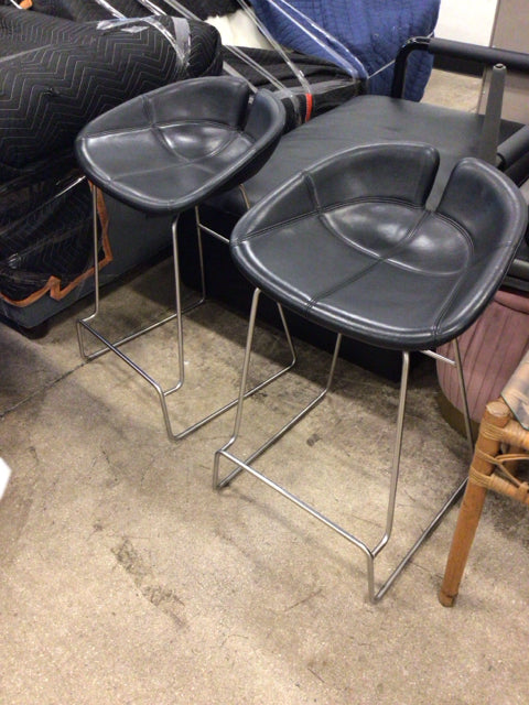 Pair Of Moroso Black Leather Bar Stools
