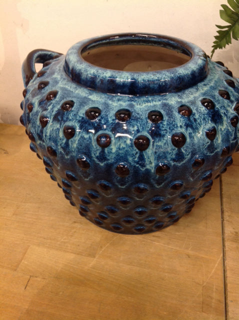 Vase- 12" Blue Ceramic Hobnail
