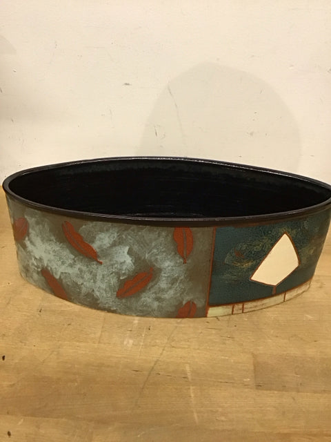 14"x5" Decorative Ceramic Leaf Bowl
