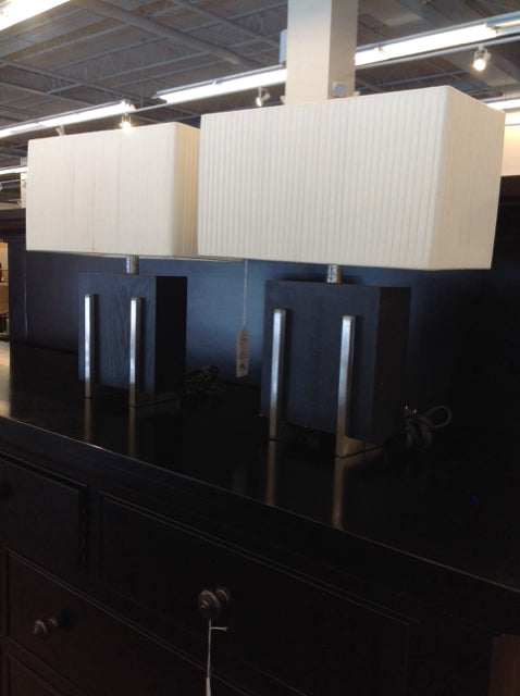 Pair-Black and Silver Lamps/Rectangular Shade