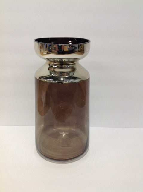 12" Clear Glass Vase w/Silver Accent Top