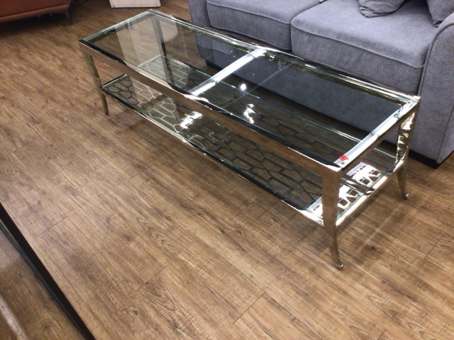 60" X 18" X 17.5" Baers Furniture Gold Glass Top Coffee Table