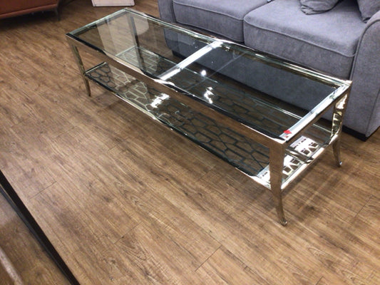 60" X 18" X 17.5" Baers Furniture Gold Glass Top Coffee Table