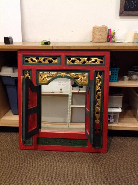 31x35 Gilded and Painted Wood Mirror w/Doors