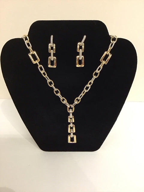 Yurman Style Two-Tone Necklace w/Pendant Earrings