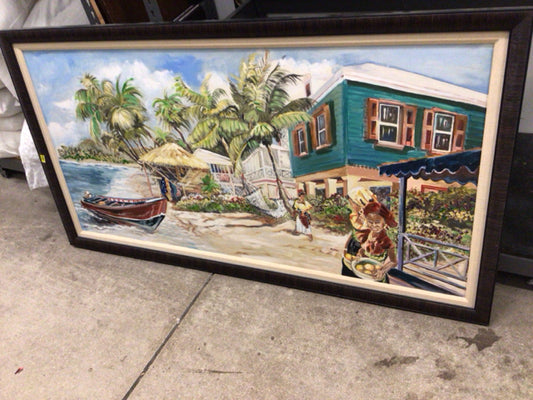 65 1/8" X 35" Framed Island Oil Painting On Canvas