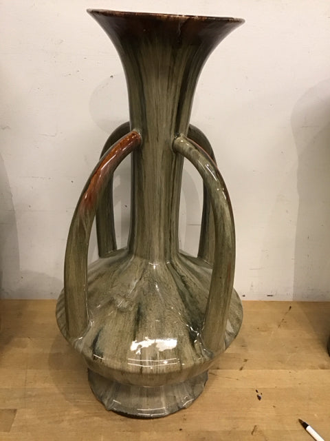 22" Art Deco Beige Brown Green Streaky Glazed SUrn