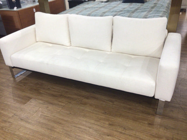 White Fabric & Chrome Base Futon/Sofa