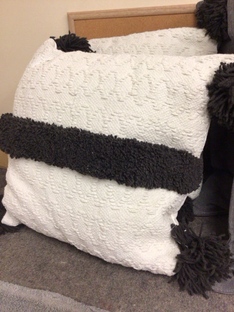 Black & White Fabric Pillow W/Tassels