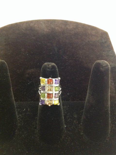 Silver Ring w/Multicolored Rhinestones