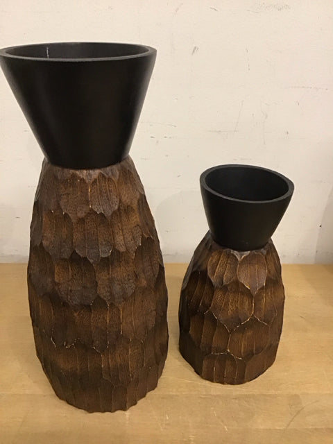 Pair Of Woodlike Resin Vases