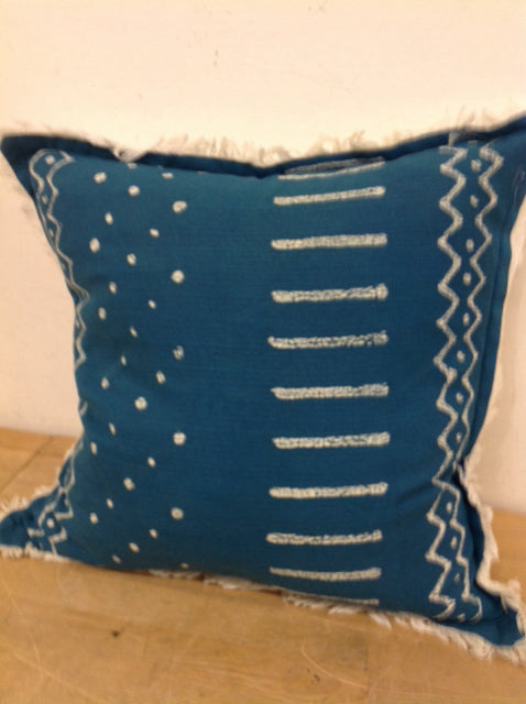 Pillow- 18" Aqua & White Fringe