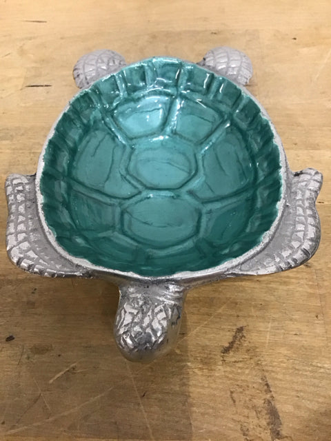8"x6" Metal Teal Enamel Turtle Decorative Bowl