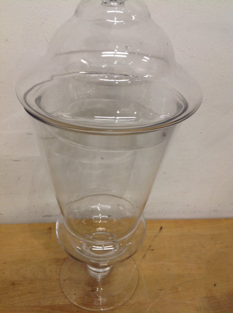 17" Footed Clear Glass Jar W Lid