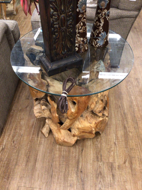 26" Root Round Glass Top End Table