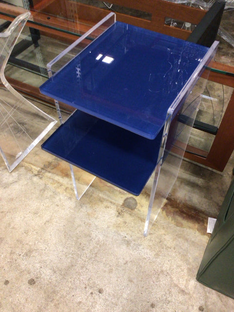 Acrylic & Blue Hand Painted Two Tier End Table