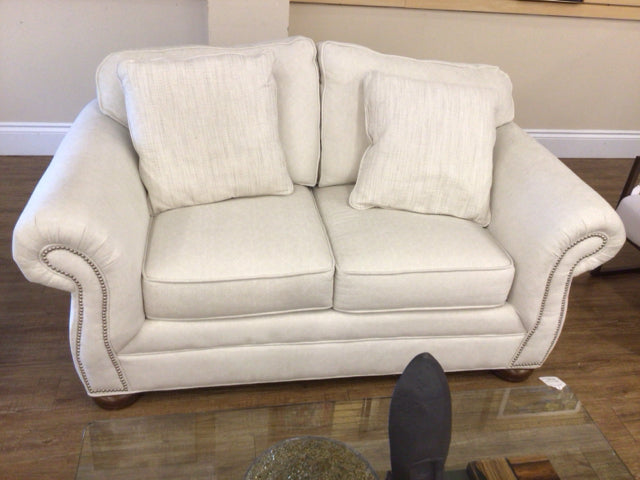 AS-IS Emerald Craft Cream Fabric Love Seat (Light Soil)
