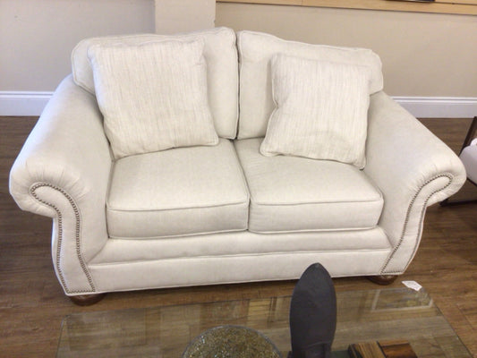 AS-IS Emerald Craft Cream Fabric Love Seat (Light Soil)