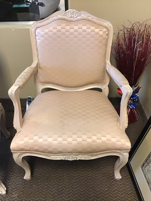 French Provincial Damask Arm Chair AS-IS Shows Wear