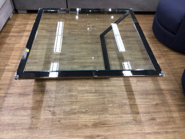 Beveled Glass Top Chrome Base Coffee Table