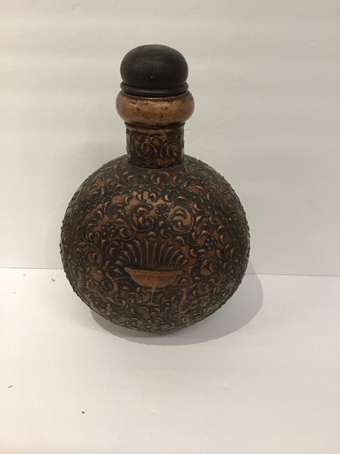 Tibetan Style Copper Relief Vessel w/Stopper