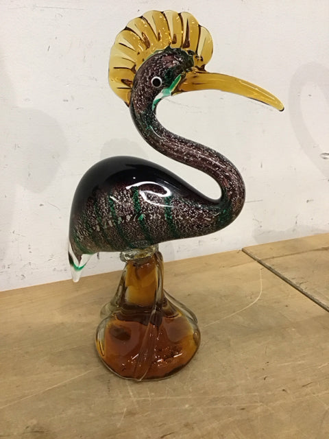 10.5" Murano Style Art Glass Amber Plum Heron