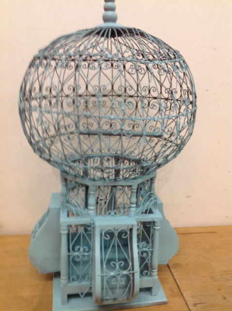 28" Painted Blue Wood Bird Cage