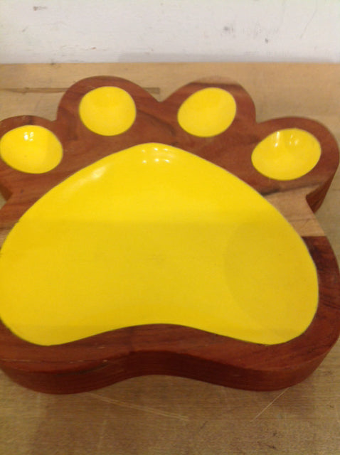 Tray- 10" Wood & Yellow Paw