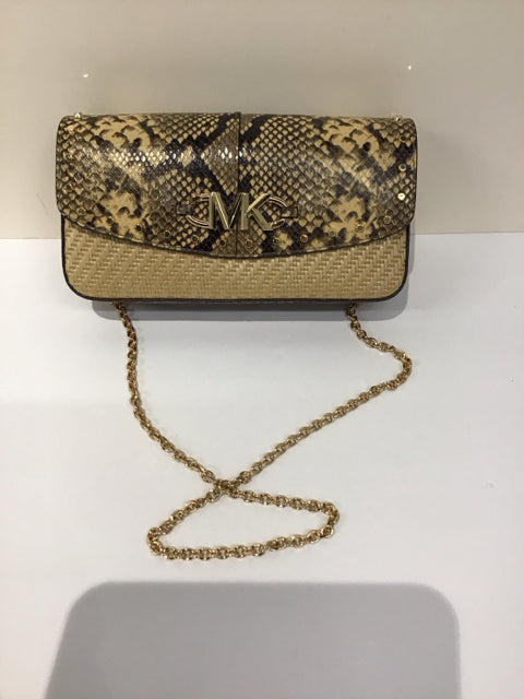 MK Lt Brown Leather X-Body Handbag