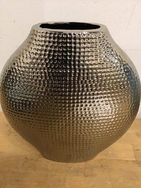 10" Silver Dimpled Flat Vase