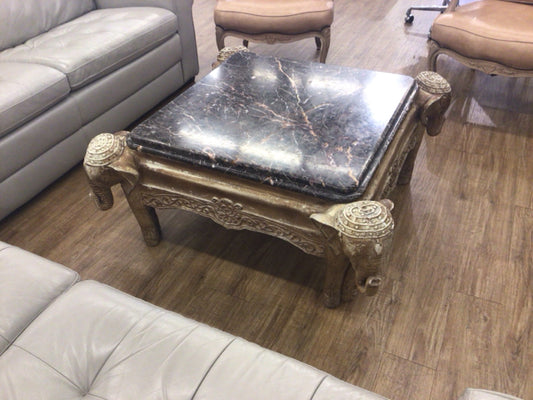 34" Square Marble Top Casted Elephant Coffee Table