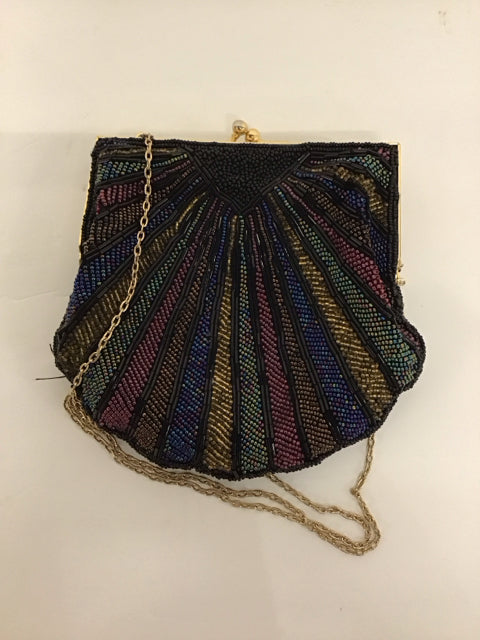 Multicolor Beaded Black Evening Bag