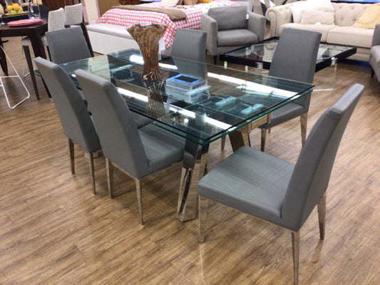 AS-IS Glass Extension Dining Table W/6 Chairs