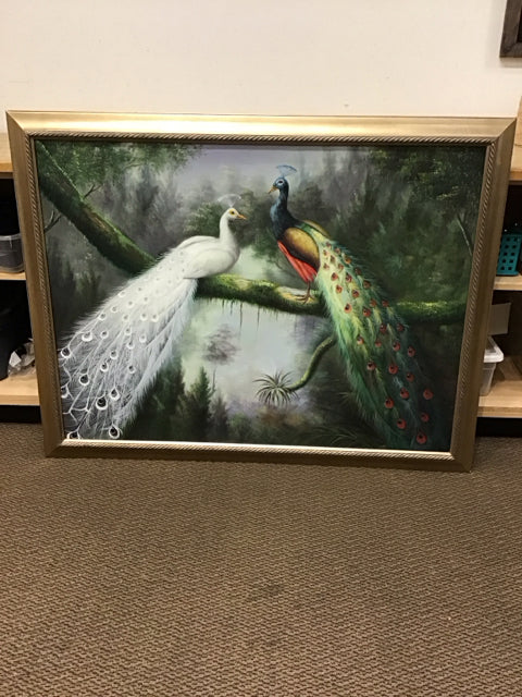 53x42 Framed "Peacock Pair on a Tree Branch" Chukov