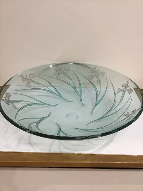 23.5"Rd Glass Bowl Centerpiece w/Floral Etching