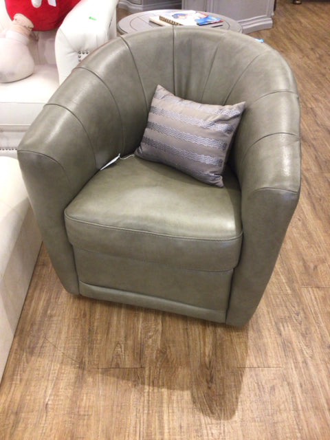 Natuzzi Grey Leather Swivel Chair