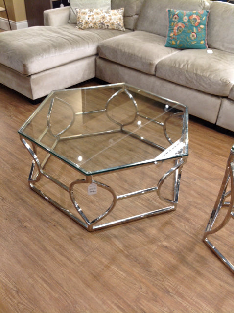 Octagonal Chrome Coffee Table w/Glass Top
