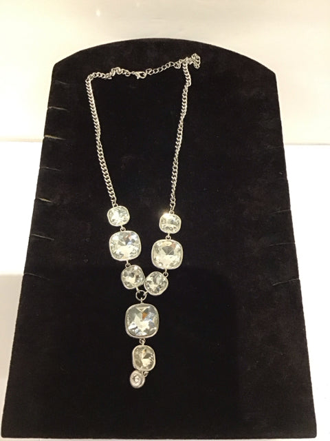 Silver Necklace w/Multiple Crystal Pendants