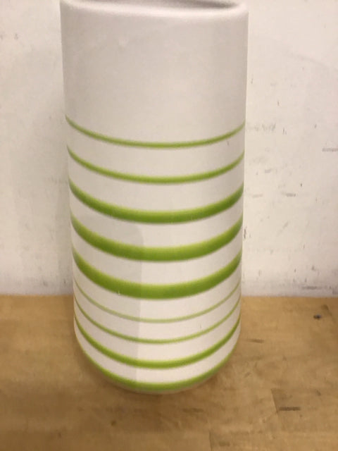 12" Green & White Striped Ceramic Vase