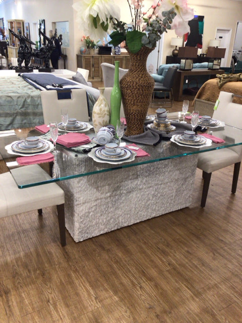 42x84 Glass Top/Stacked Stone Base Dining Table