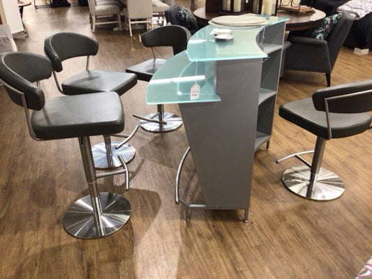 Set Of 4 Brown Leather & Chrome Adjustable Bar Stools
