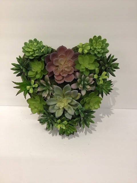 Faux Succulents in Heart Wall Display