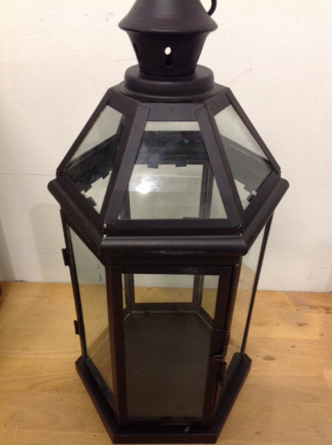 15" Black Metal & Glass Lantern