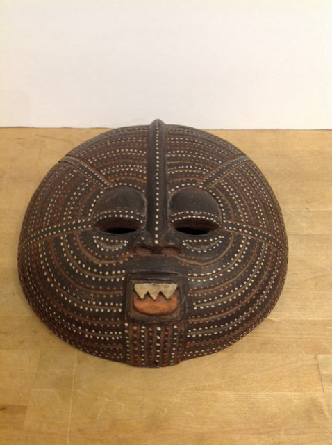 13" Round Wood Carved African Face Mask