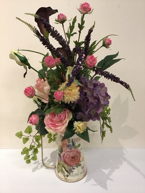English Garden Bouquet in Floral Watering Can