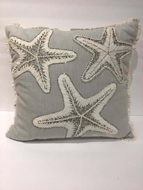 Lt Grey Pillow w/Beaded Starfish