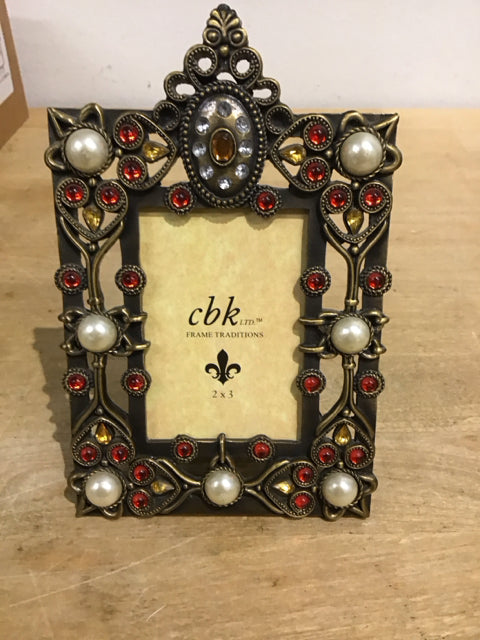 3"x2" Metal Crystal Pearl Photo Frame