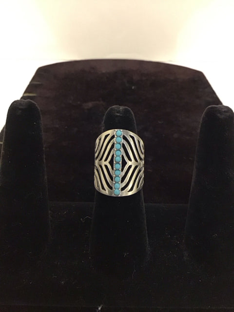 Abstract Silver Ring w/Turquoise